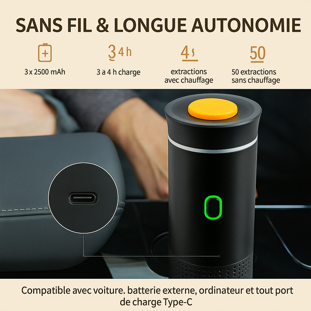 Cafetière portable électrique 3-en-1 – Capsules & Moulu, Chaud ou Froid