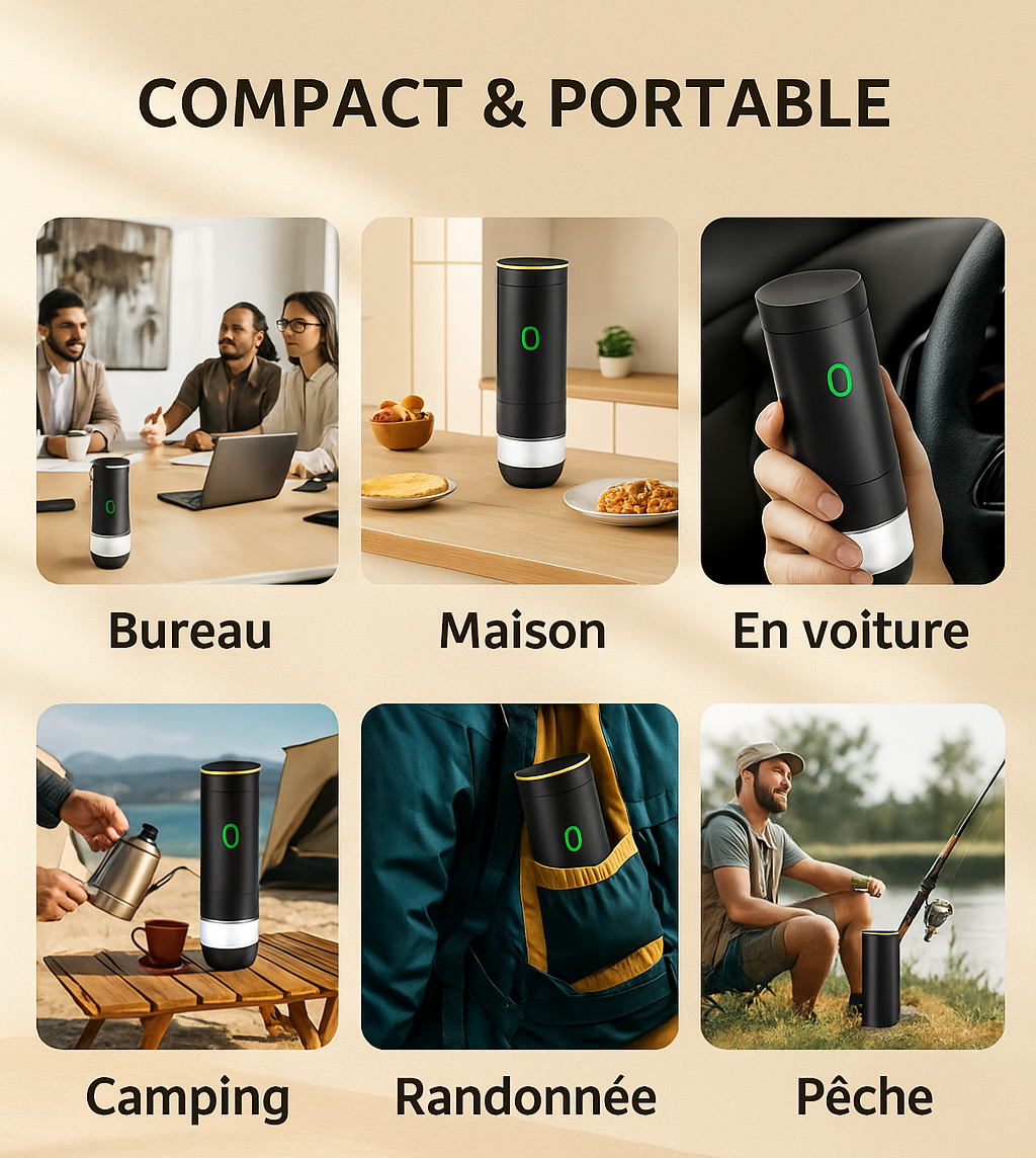 Cafetière portable électrique 3-en-1 – Capsules & Moulu, Chaud ou Froid