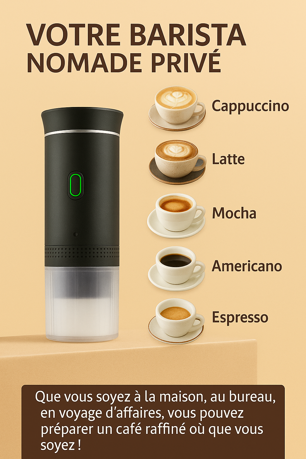 Cafetière portable électrique 3-en-1 – Capsules & Moulu, Chaud ou Froid